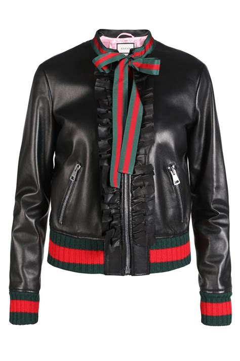 gucci logo on black jacket|Gucci black leather jacket.